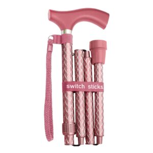 Folding Cane Switch Sticks Aluminum 32 to 37 Inch Height in Rose Gold * Adjustable Support with Slip-Resistant Tip