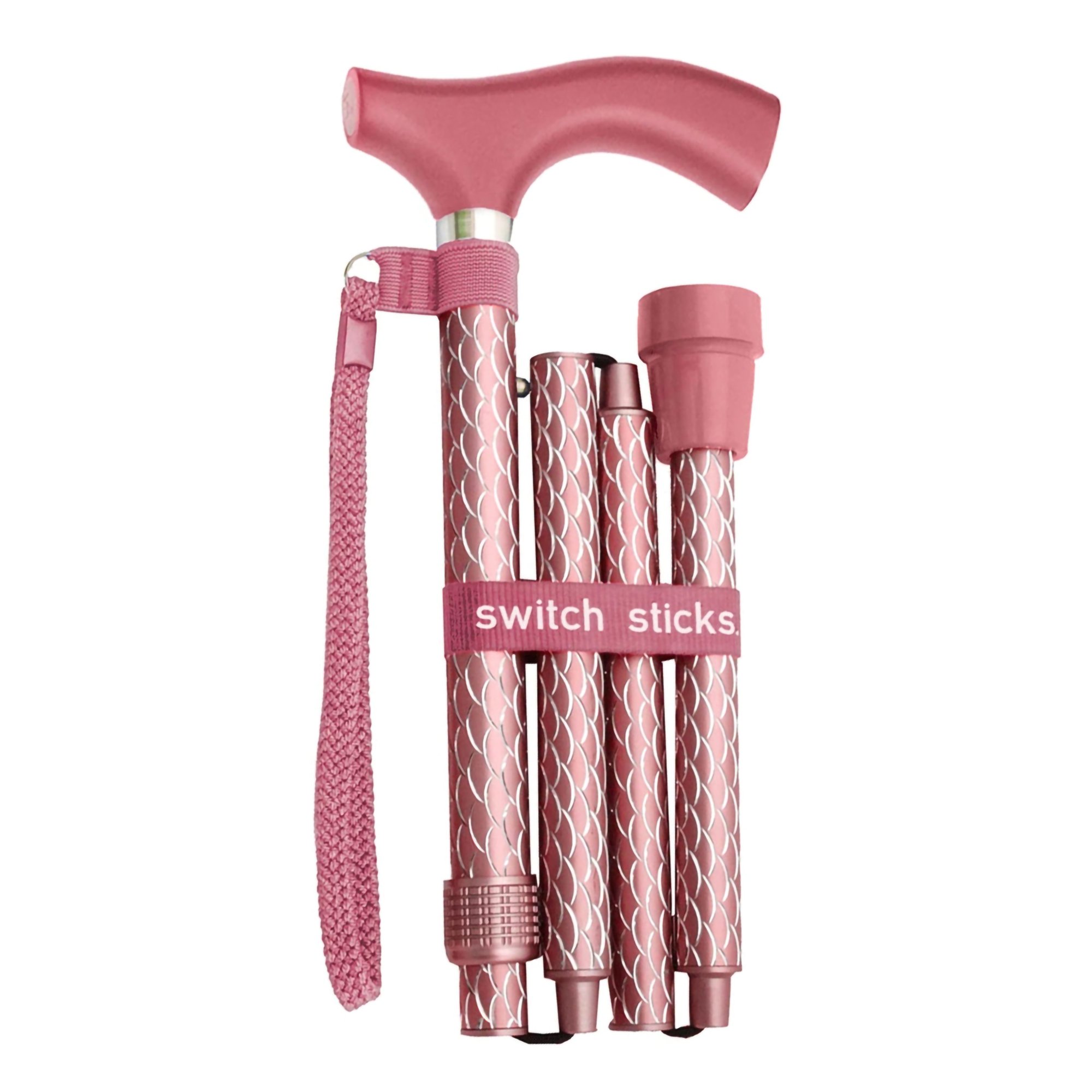 Folding Cane Switch Sticks Aluminum 32 to 37 Inch Height in Rose Gold * Adjustable Support with Slip-Resistant Tip