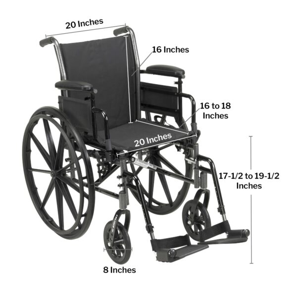 McKesson Lightweight Manual Wheelchair with Elevating Leg Rests - 20-Inch Seat Width, Black Upholstery, 300 lbs Capacity - Image 2