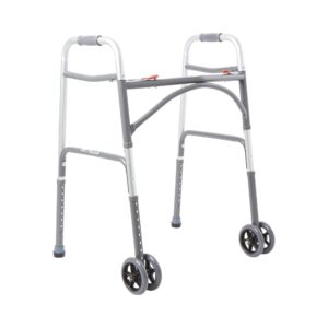 McKesson Bariatric Dual Release Folding Walker with Wheels - Adjustable Height, Steel Frame, 500 lbs Capacity (Part Number 146-10220-2WW)