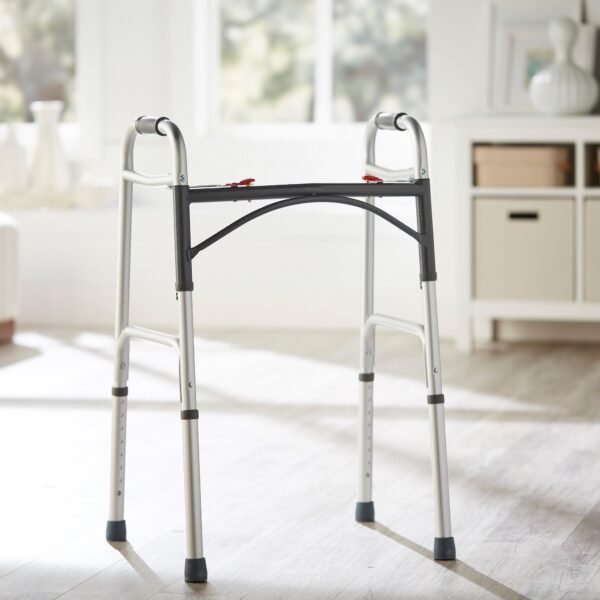 McKesson Dual Release Folding Walker with Adjustable Height and 350 lb Capacity - Part 146-10200-4 - Image 4