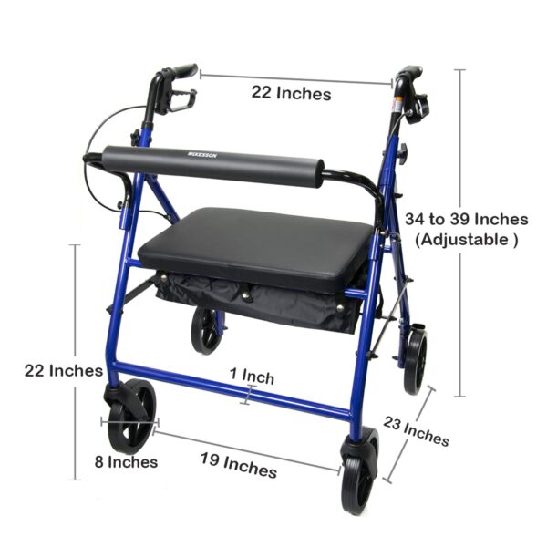 McKesson Bariatric 4 Wheel Rollator with Adjustable Height and Heavy Duty Steel Frame - Image 3