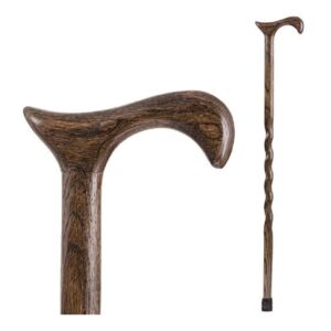 Brazos Twisted Wood T-Handle Cane - 37 Inch Height, Oak with Dark Gray Finish, 250 lb Capacity
