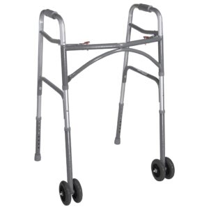 Drive Medical Bariatric Dual Release Folding Walker with Wheels - Adjustable Height Steel Frame for Up to 600 lbs
