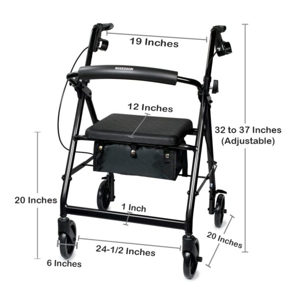 McKesson 4 Wheel Rollator with Adjustable Height and Folding Aluminum Frame - Model 146-R726BK - Image 4