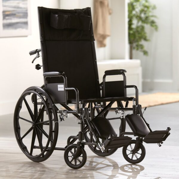 McKesson Reclining Wheelchair with Detachable Arms and Elevating Legrest - 20 Inch Seat Width, Black Upholstery, Part Number 146-SSP20RBDDA - Image 4