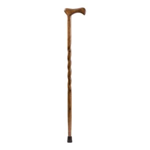 Brazos Twisted Wood T-Handle Cane, 37 Inch Height, Brown Oak - Part Number 502-3000-0170