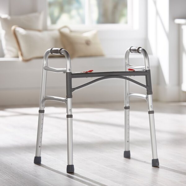 McKesson Dual Release Folding Walker with Adjustable Height and Aluminum Frame - 350 lbs Capacity - Image 4