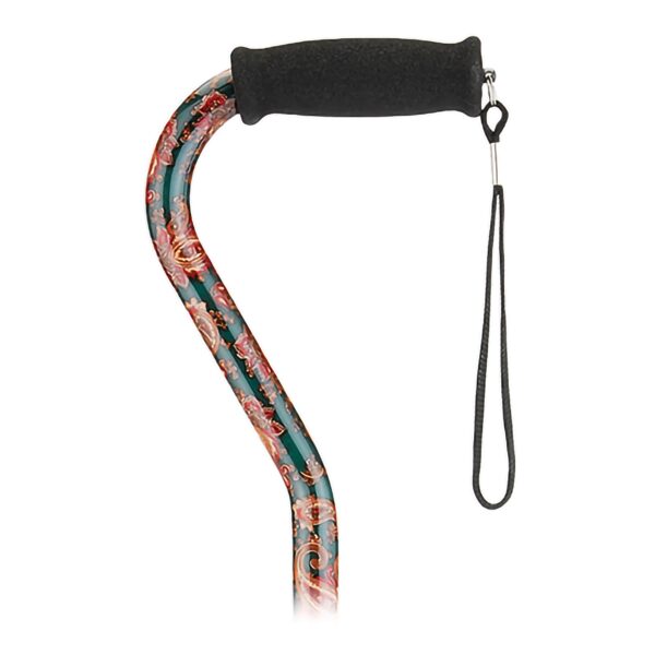 Nova Aluminum Offset Cane with Green Paisley Print - Adjustable 30 to 39 Inch Height