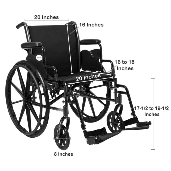 McKesson Dual Axle Lightweight Wheelchair with Swing-Away Footrest and 20-Inch Seat * Black Upholstery, Model 146-K320DDA-SF - Image 3