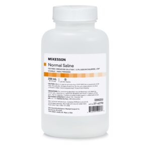 McKesson Saline Irrigation Solution, 250 mL Bottle * Sterile 0.9% Sodium Chloride for Medical and Household Use