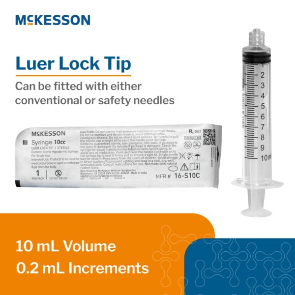 McKesson General Purpose Syringe 10 mL with Luer Lock Tip - Sterile, Disposable, No Needle - Image 2