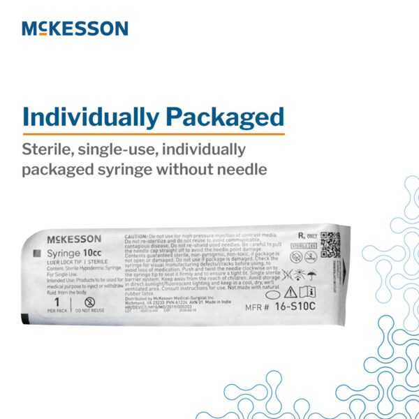 McKesson General Purpose Syringe 10 mL with Luer Lock Tip - Sterile, Disposable, No Needle - Image 4