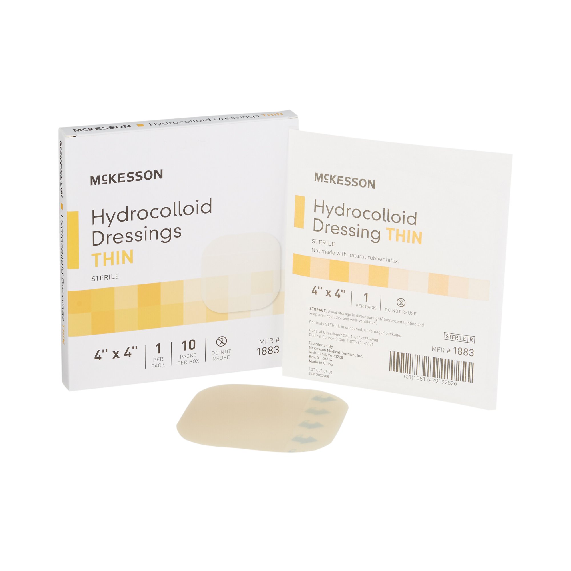 McKesson Hydrocolloid Dressing 4 x 4 Inch Thin, Sterile, Moist Environment for Wound Healing