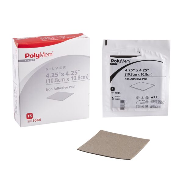 PolyMem Silver Silver Foam Dressing 4-1/4 x 4-1/4 Inch Square, Sterile, 15 Count