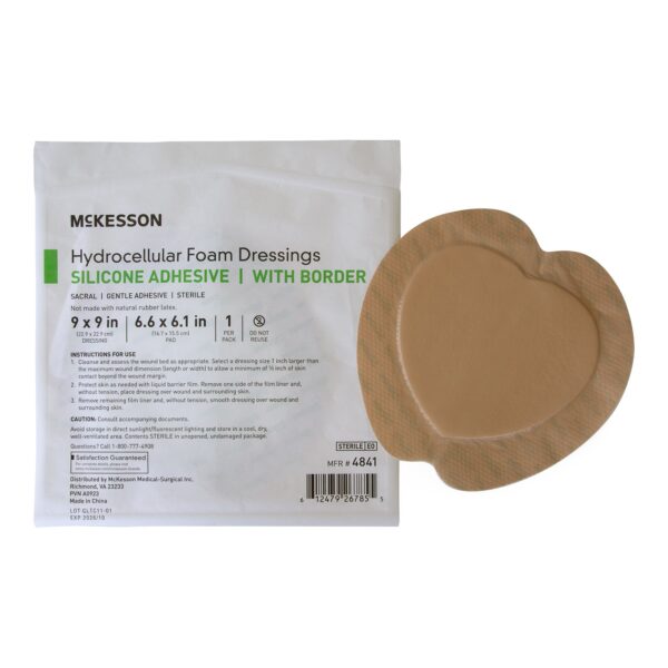 McKesson Hydrocellular Foam Dressing with Border Silicone Adhesive - Sacral, 9 x 9 Inches - Image 2