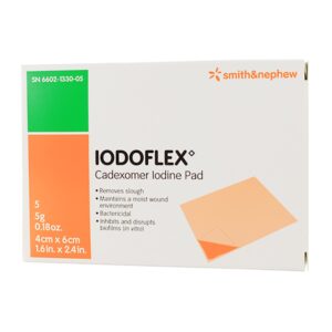 IodoflexTM Pad Iodophor Impregnated Dressing - Sterile Rectangular Wound Care Gauze, 1-1/2 x 2-3/8 Inch (5 Pack)