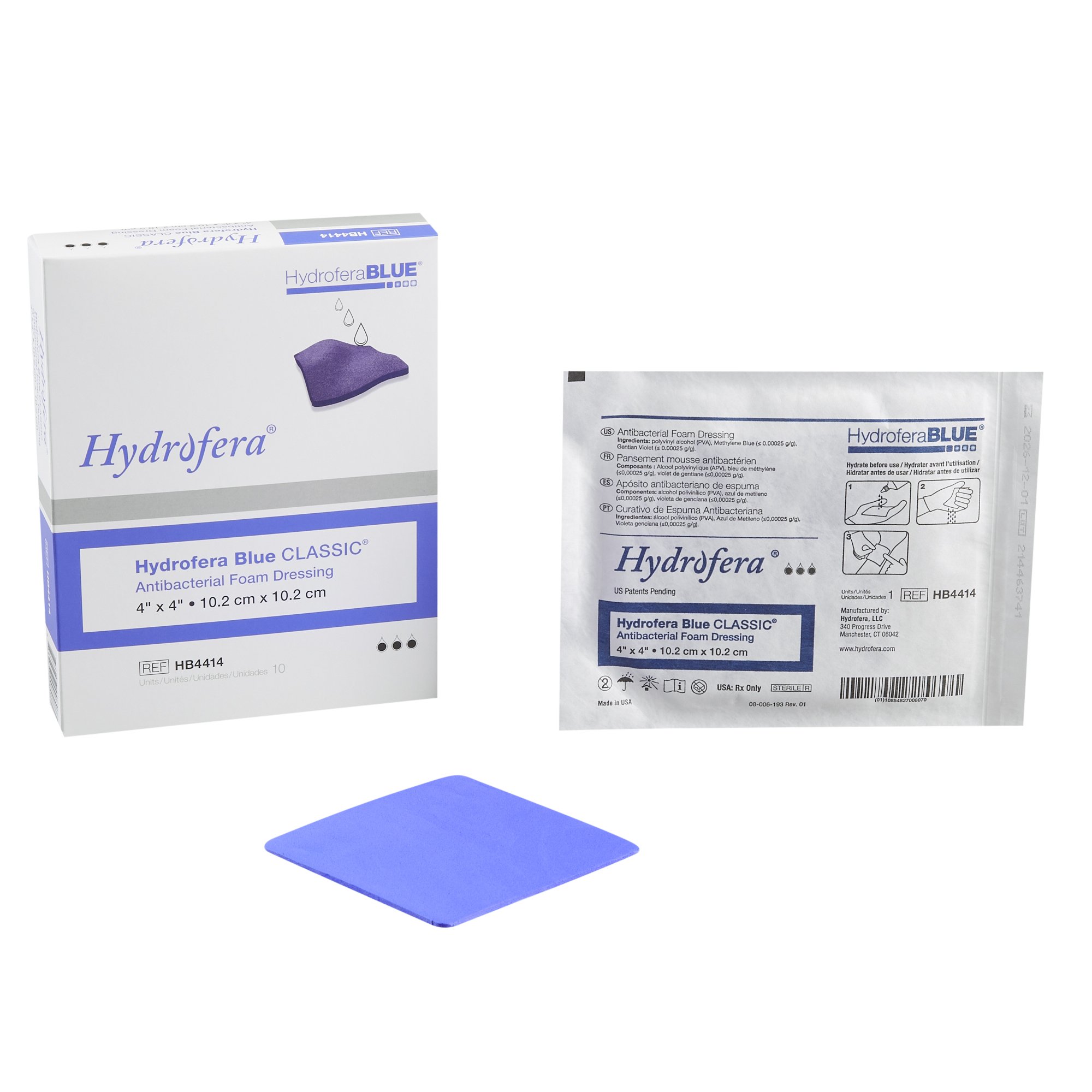 Hydrofera BLUE? Classic 4 x 4 Inch Antibacterial Foam Dressing * Nonadhesive, Sterile, Without Border