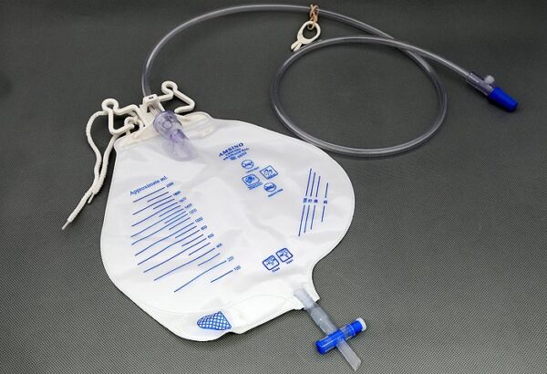AMSure Urinary Drain Bag with Anti-Reflux Valve, 2000 mL, Sterile Vinyl with Double Hook Hanger