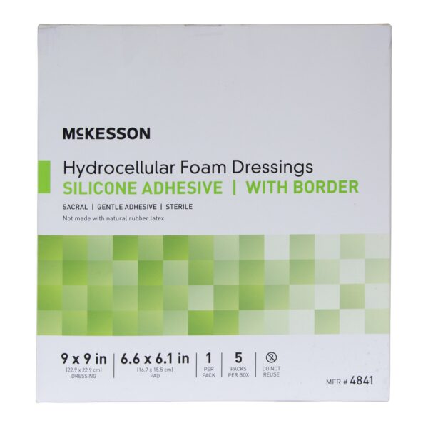 McKesson Hydrocellular Foam Dressing with Border Silicone Adhesive - Sacral, 9 x 9 Inches - Image 4