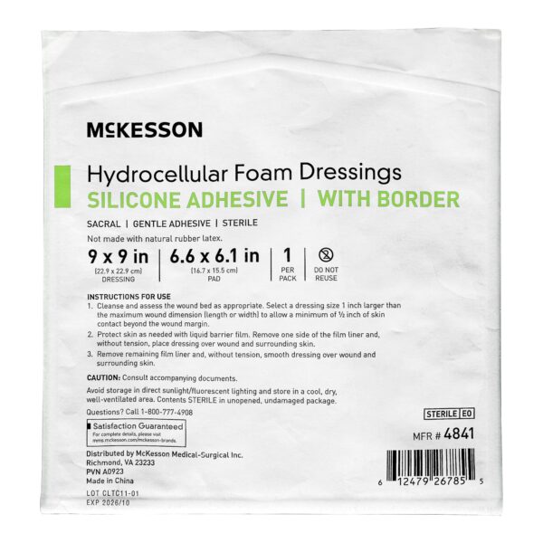 McKesson Hydrocellular Foam Dressing with Border Silicone Adhesive - Sacral, 9 x 9 Inches - Image 3