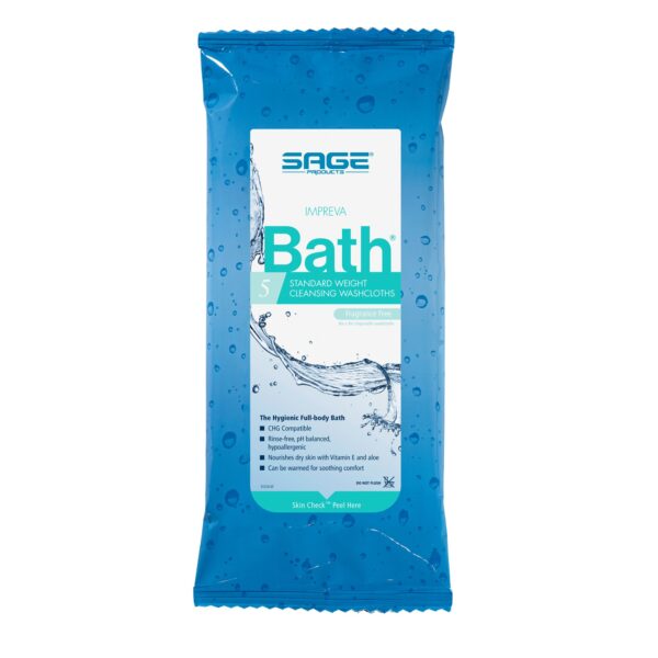 Impreva Bath Sage Comfort Rinse-Free Wipes with Aloe – Unscented, 8 x 8 Inch, Soft Pack - Image 2