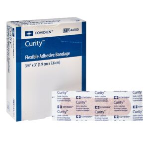 Curity* Tan Adhesive Bandage, 3/4 x 3 Inches * Sterile Fabric Wound Pad with 360? Adhesive Seal
