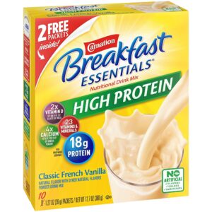 Carnation Breakfast Essentials High Protein Vanilla Nutritional Drink - 1.31 oz. Packets, 18g Protein, Calcium & Vitamin D Boost for Ages 9+