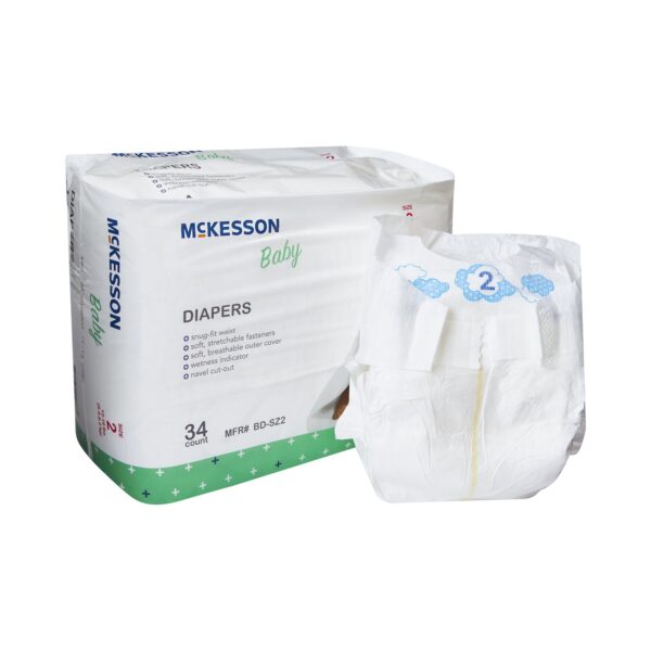 McKesson Size 2 Baby Diapers * Heavy Absorbency, Refastenable Tabs, Breathable Overnight Comfort - Image 6