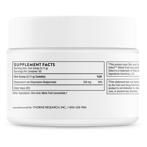 Thorne Magnesium Bisglycinate Dietary Supplement * 6.5 oz Powder for Restful Sleep and Absorption Enhancement - Image 2