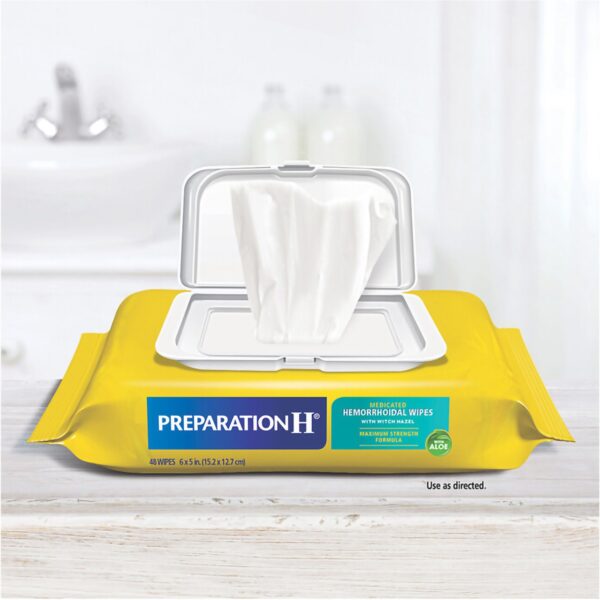 Preparation H Medicated Hemorrhoidal Wipes Max Strength with Witch Hazel & Aloe - 48 Count Refill Pack - Image 5