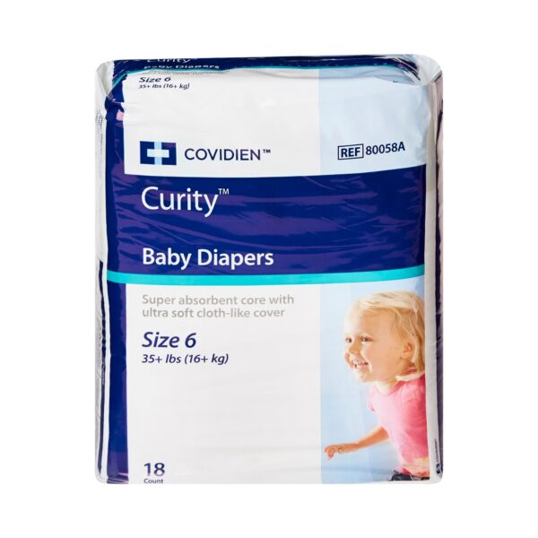 Cardinal Health Wings Curity Size 6 Baby Diapers * Heavy Absorbency, Refastenable Tabs, 35+ lbs, 18 Pack - Image 2