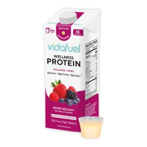 Vida Fuel Wellness Protein Drink with Collagen and Whey - Berry Delight Flavor, 16g Complete Protein, 2 oz Liquid Supplement