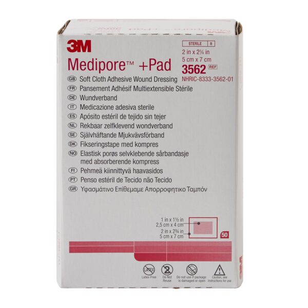 3M Medipore Sterile Adhesive Dressing, 2 x 2-3/4 Inch, Soft Cloth Material with Absorbent Pad - Image 2