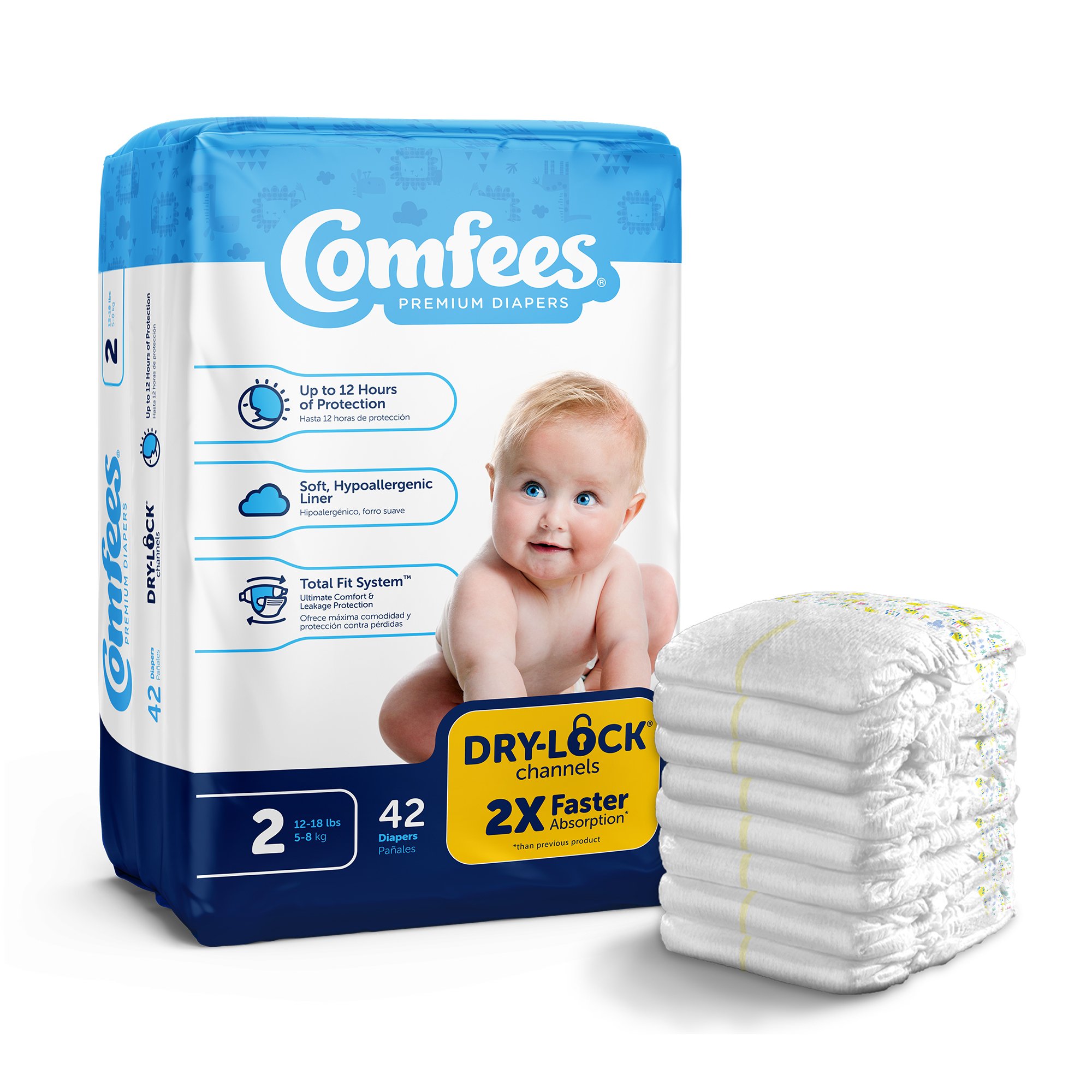 Comfees Baby Diapers Size 2 with Refastenable Tabs * Unisex, 42 Count
