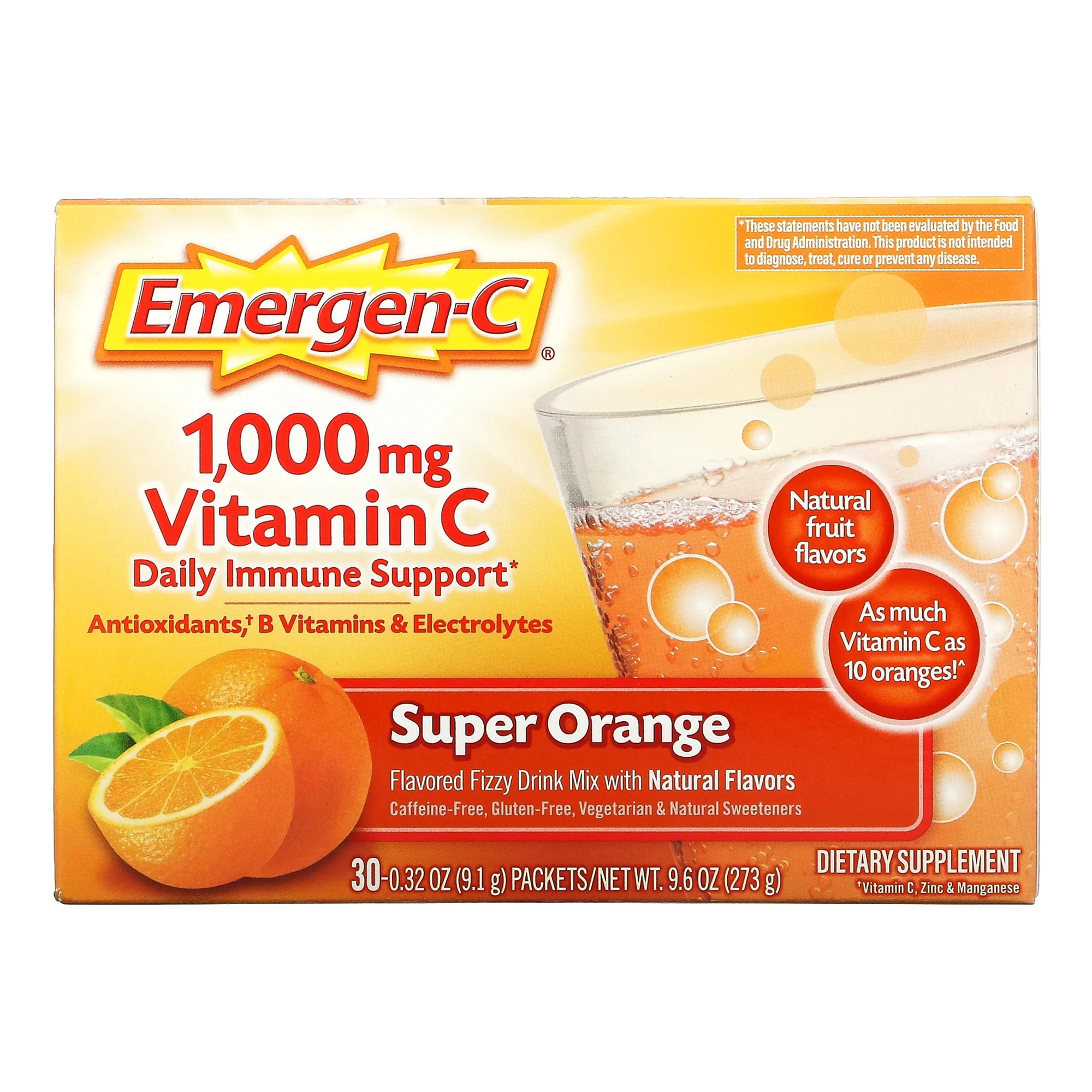 Emergen-C Vitamin C Daily Immune Support Drink Mix - Super Orange Flavor, 30 Packets