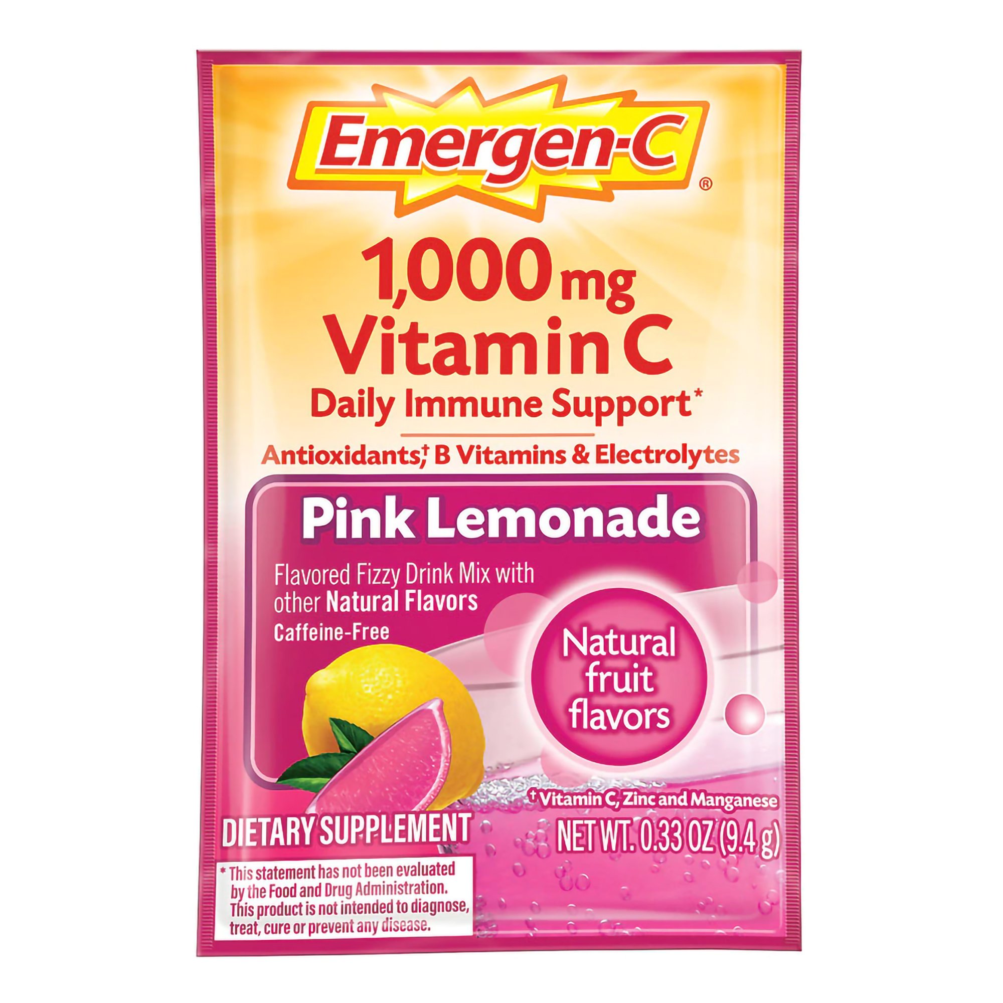 Emergen-C Vitamin C Daily Immune Support Drink Mix, Pink Lemonade Flavor - 30 Packets