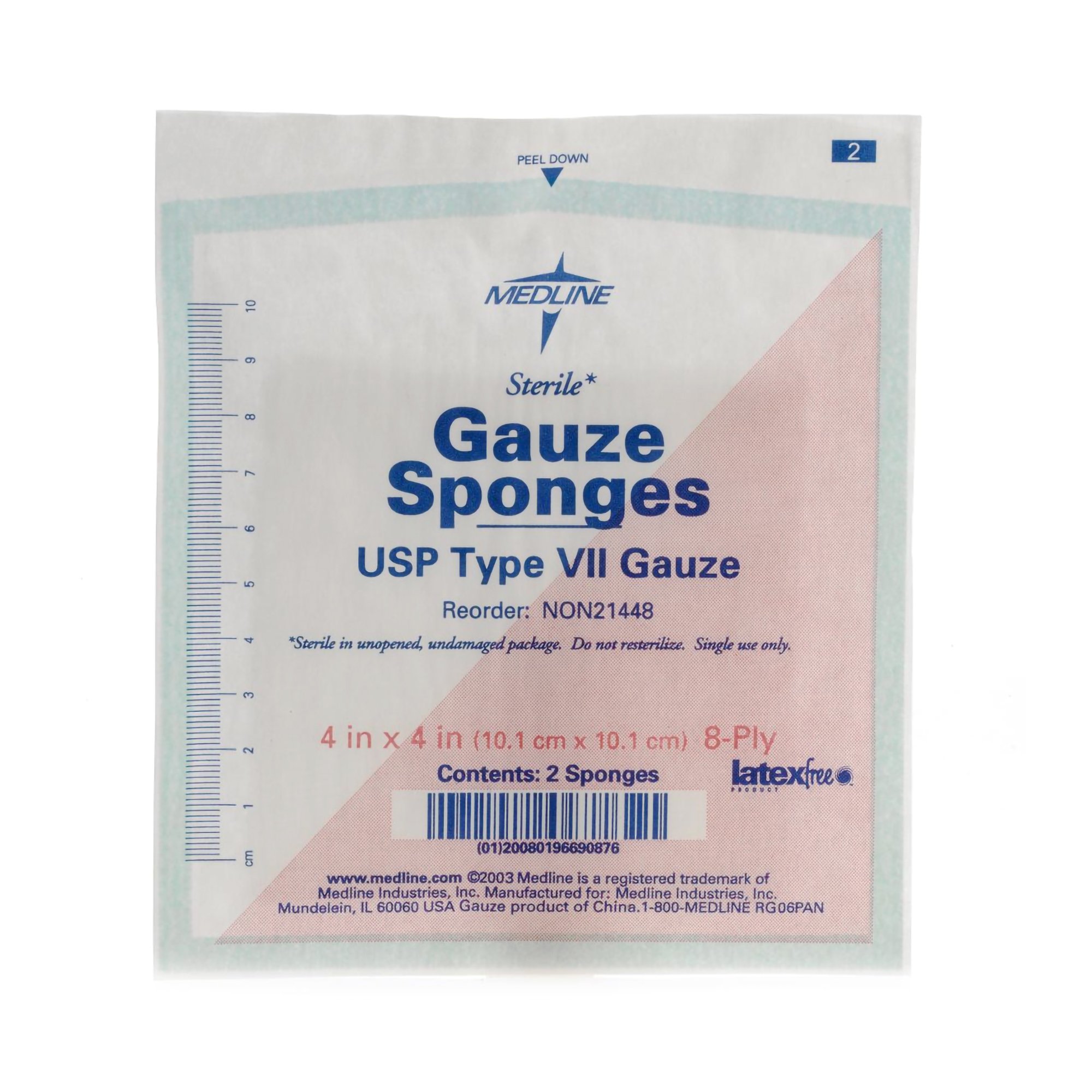 Medline Sterile USP Type VII Gauze Sponge 4 x 4 Inch, 8-Ply - Box of 100