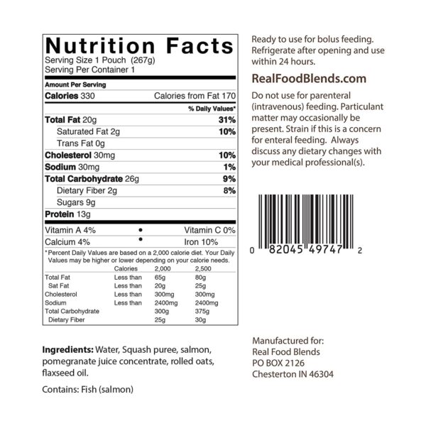 Real Food Blends Salmon, Oats & Squash Puree for Tube Feeding - 9.4 oz Pouch - Image 3