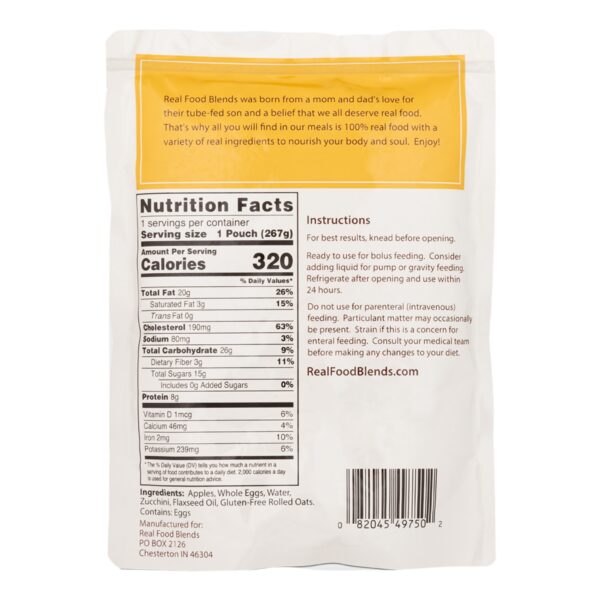 Real Food Blends Eggs, Apples & Oats Puree for Tube Feeding, 9.4 oz - Nutritional Meal Replacement - Image 2