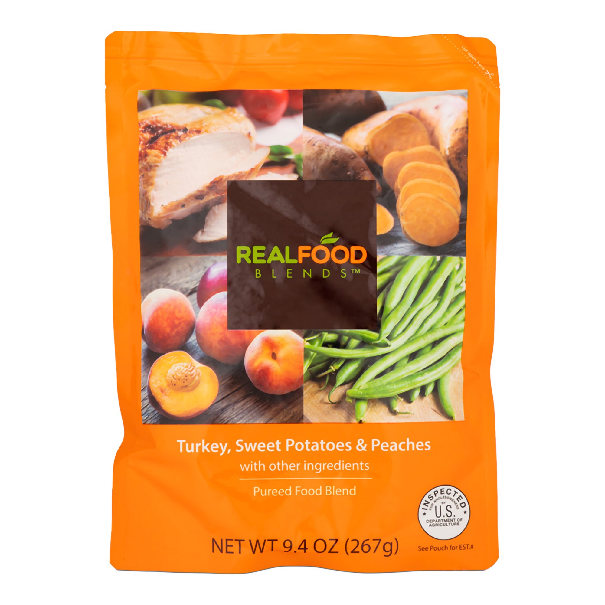 Real Food Blends* Turkey, Sweet Potatoes & Peaches Puree Blend for Tube Feeding, 9.4 oz Pouch