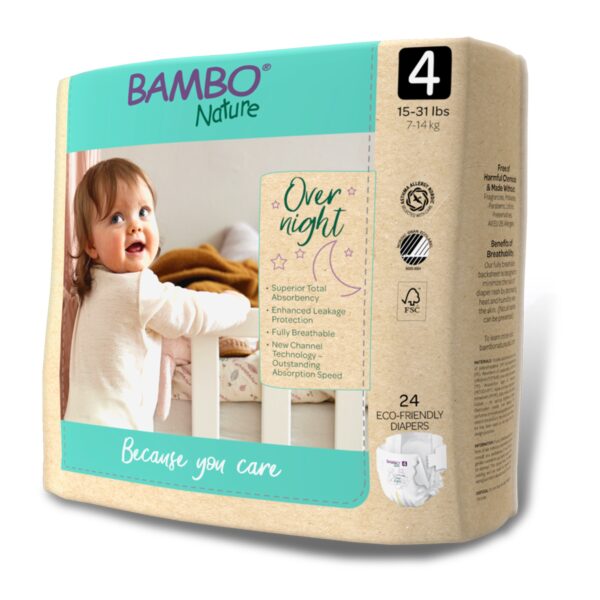 Bambo? Nature Size 4 Overnight Baby Diapers - Heavy Absorbency, Refastenable Tabs, Eco-Friendly & Dermatologically Tested - Image 3