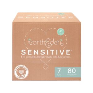 Earth & Eden Sensitive Size 7 Baby Diapers * Heavy Absorbency, Refastenable Tabs, 80 Count