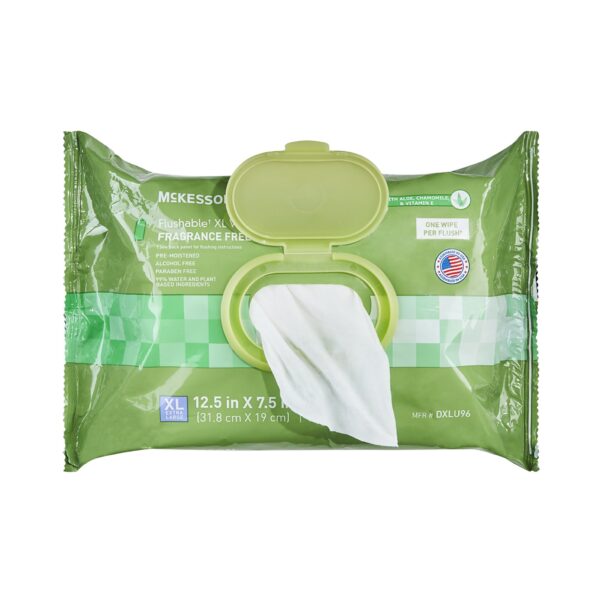 McKesson Flushable Wet Wipes XL Unscented - 96 Count Pack with Snap-Lid, Skin-Friendly and Septic Safe - Image 9