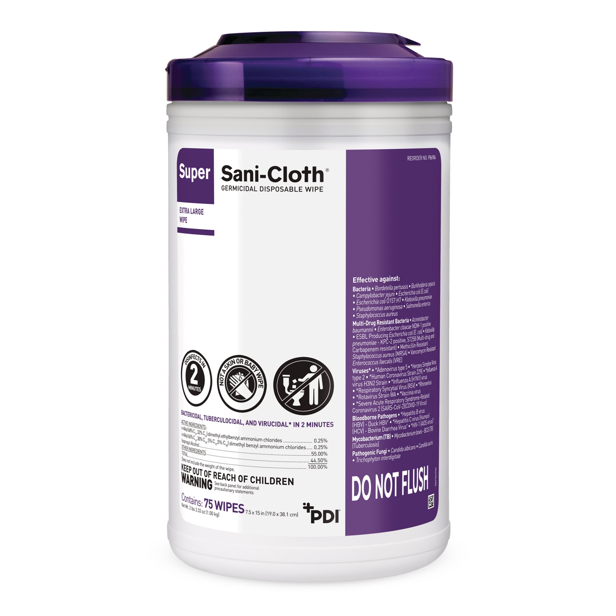 Super Sani-Cloth® Extra Large Germicidal Disinfectant Wipes, 75 Count – Fast-Acting Surface Cleaner for Healthcare and Commercial Use