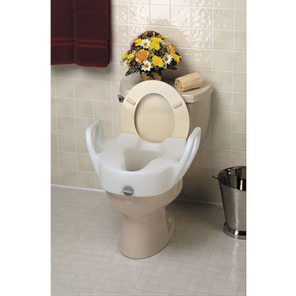 Ableware Lock-On Elevated Toilet Seat with Arms – 300 lbs Capacity, White, Fits Standard & Elongated Toilets - Image 2