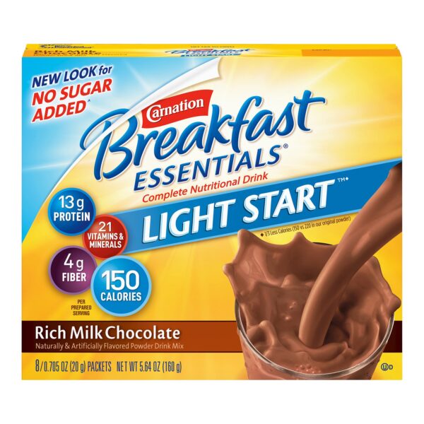 Carnation Breakfast Essentials Light Start Chocolate Nutritional Drink - Instant Powder Supplement with 21 Vitamins & Minerals - Image 2