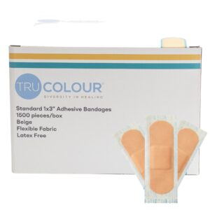 TruColour? Beige Adhesive Strip Bandages, 1 x 3 Inch - Sterile Fabric Wound Care for Minor Injuries