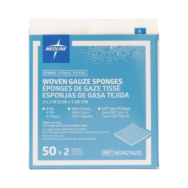 Medline Sterile USP Type VII Gauze Sponge, 2 x 2 Inch, 8-Ply - Pack of 50 - Image 5