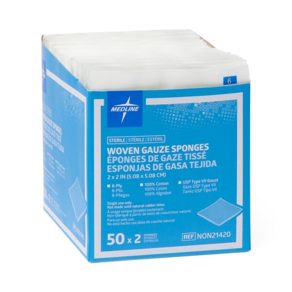 Medline Sterile USP Type VII Gauze Sponge, 2 x 2 Inch, 8-Ply - Pack of 50 - Image 6
